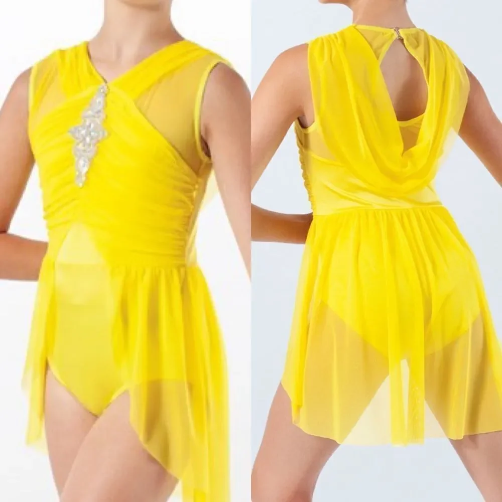 Weissman Dance costume yellow rhinestone Take Me Home 12997 IC child 7/8